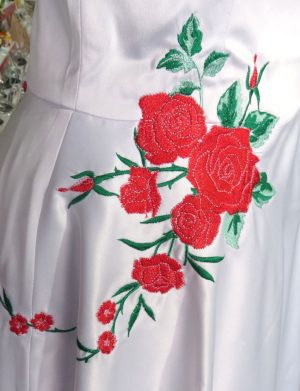 Rochie de mireasă sau cununie civilă, midi din tafta albă – LLDJ501042