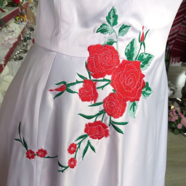 Rochie de mireasă sau cununie civilă, midi din tafta albă LLDJ501042 (3)