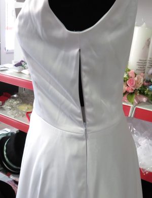 Rochie de mireasă sau cununie civilă, midi din tafta albă – LLDJ501042