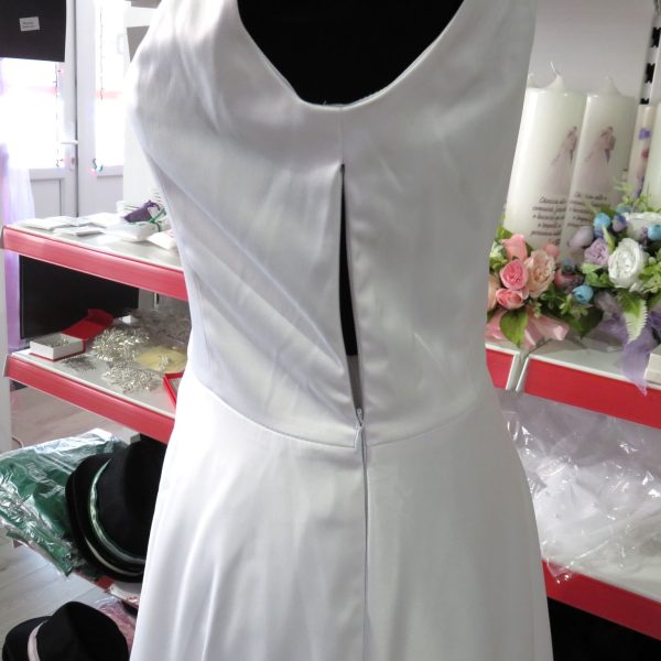 Rochie de mireasă sau cununie civilă, midi din tafta albă LLDJ501042 (4)