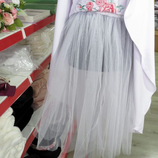 Rochie de mireasă sau cununie civilă, midi din tafta albă LLDJ501042 (6)