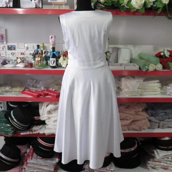 Rochie de mireasă sau cununie civilă, midi din tafta albă LLDJ501042 (7)