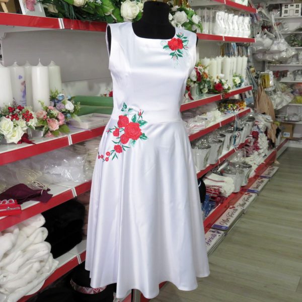 Rochie de mireasă sau cununie civilă, midi din tafta albă LLDJ501042 (8)