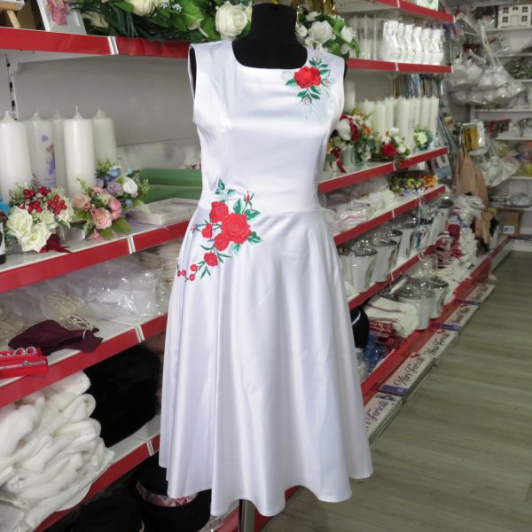 Rochie de mireasă sau cununie civilă, midi din tafta albă LLDJ501042 (9)