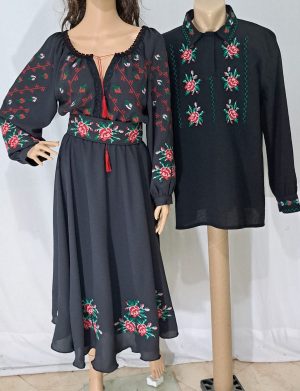 Rochie și ie brodată cu motive tradiționale, set damă-bărbat – LLDJ501016