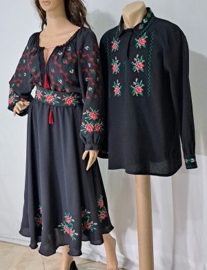 Rochie și ie brodată cu motive tradiționale, set damă-bărbat – LLDJ501016