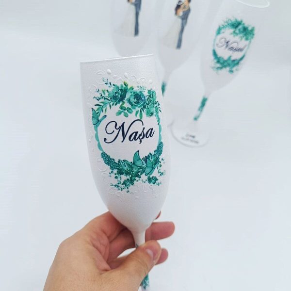 Set 4 pahare personalizate pentru miri și nași, verde FEIS502002