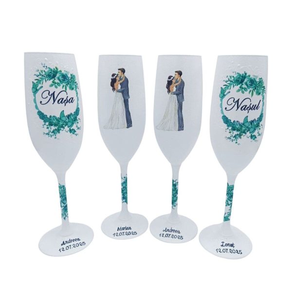 Set 4 pahare personalizate pentru miri și nași, verde FEIS502002