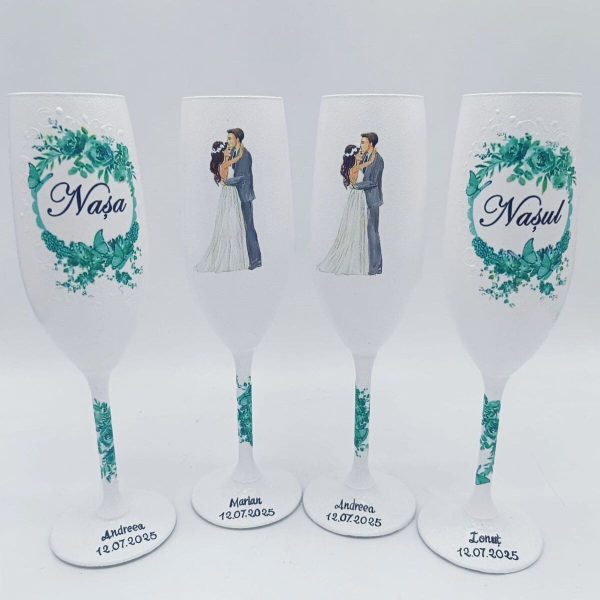 Set 4 pahare personalizate pentru miri și nași, verde FEIS502002