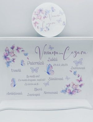 Set Tăviță Moț (turtă), Purple Butterflies, model personalizat cu 2 piese – FEIS502005