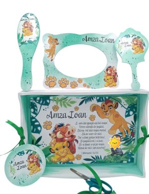 Set Tăviță Moț (turtă) – Simba, Timon și Pumbaa – model personalizat cu 6 piese – FEIS501011