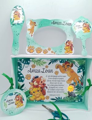 Set Tăviță Moț (turtă) – Simba, Timon și Pumbaa – model personalizat cu 6 piese – FEIS501011