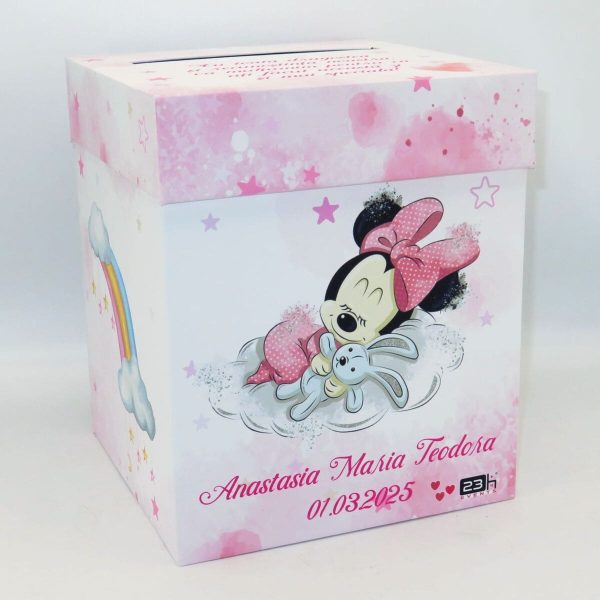 Cutie dar (bani) botez Personalizata, design roz cu Minnie Mouse, dim. 21x21x26 cm MIBC502002 (3)