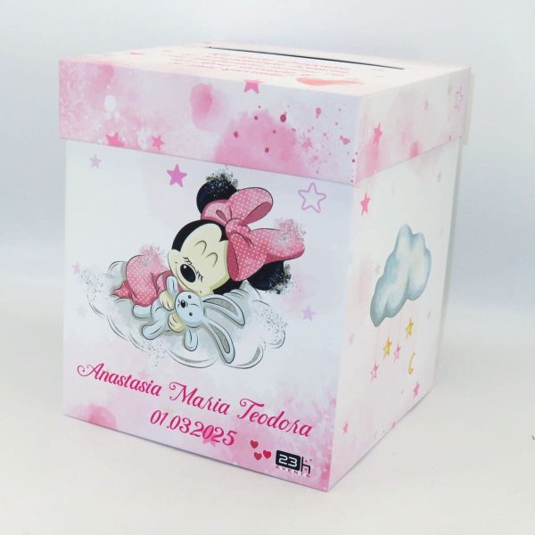 Cutie dar (bani) botez Personalizata, design roz cu Minnie Mouse, dim. 21x21x26 cm MIBC502002 (4)