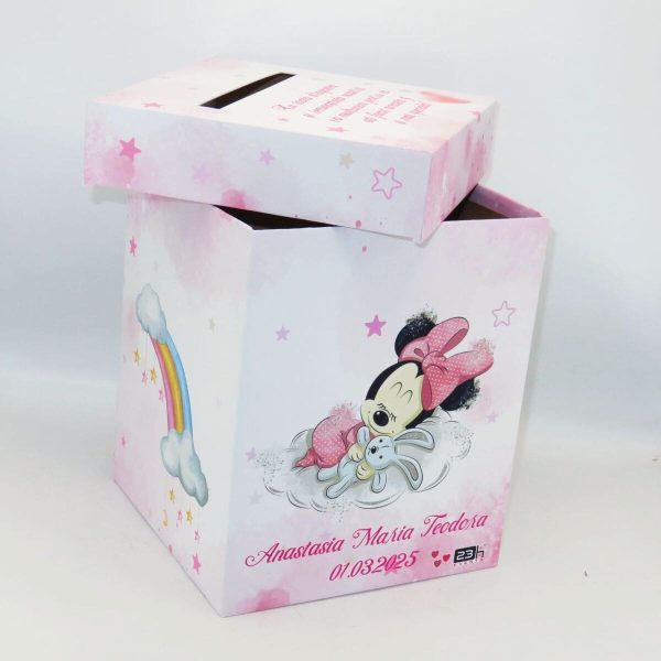 Cutie dar (bani) botez Personalizata, design roz cu Minnie Mouse, dim. 21x21x26 cm MIBC502002 (8)