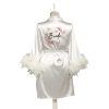 Halat satin premium, alb cu pene, m33 ACD503014 (1)