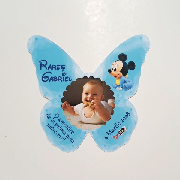 Mărturie botez personalizată, magnet frigider Fluturaș Mickey bleu MIBC502007 (2)