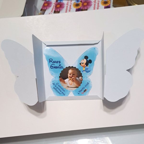 Mărturie botez personalizată, magnet frigider Fluturaș Mickey bleu MIBC502007 (4)