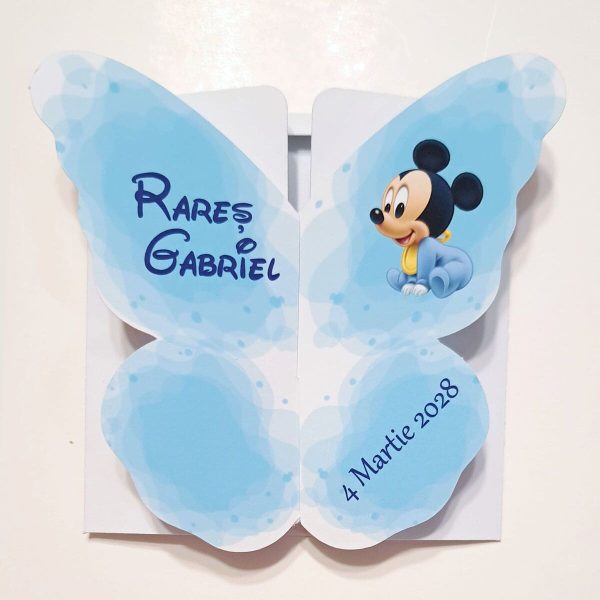 Mărturie botez personalizată, magnet frigider Fluturaș Mickey bleu MIBC502007 (6)