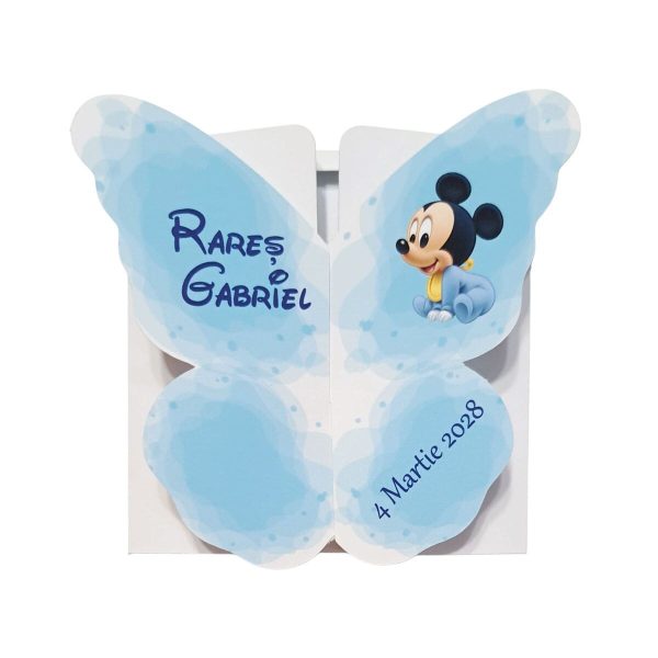 Mărturie botez personalizată, magnet frigider Fluturaș Mickey bleu MIBC502007 (6) Photoroom