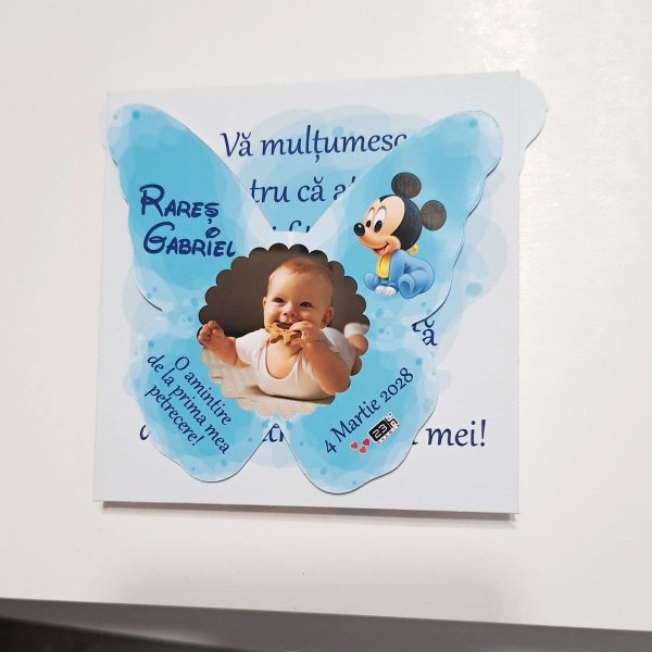 Mărturie botez personalizată, magnet frigider Fluturaș Mickey bleu MIBC502007 (7)