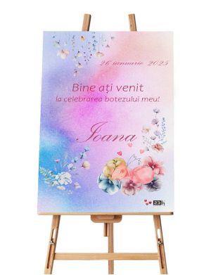 Panou Bun Venit Botez, model personalizat Îngeraș, dim. 60×90 cm – ILIF502028