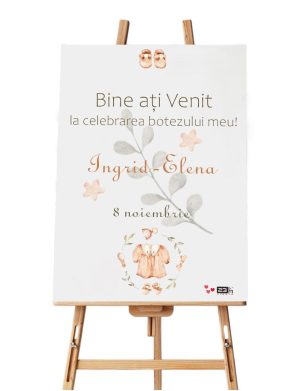 Panou Bun Venit Botez, model personalizat Inocență, dim. 60×90 cm – ILIF502029