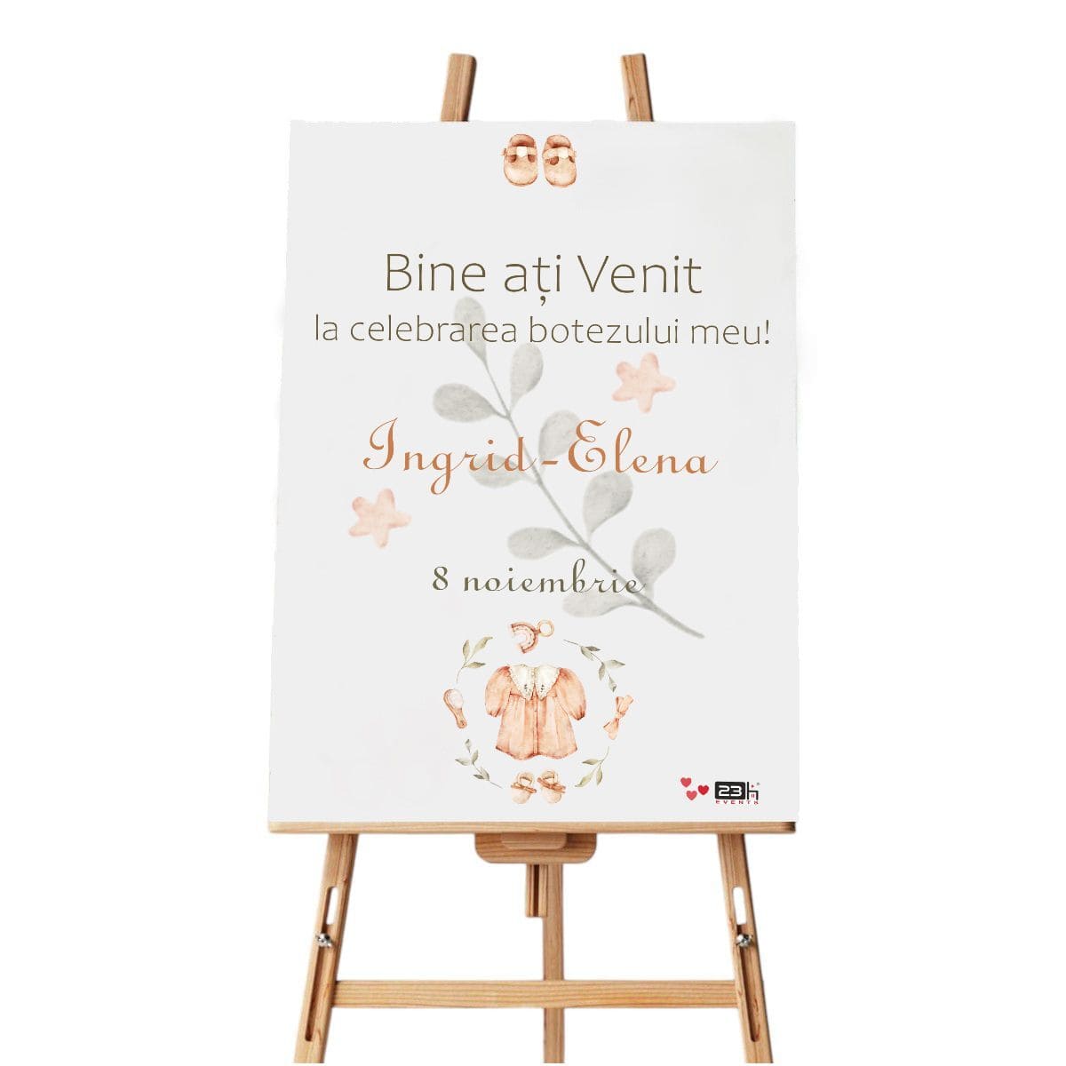 Panou Bun Venit Botez, model personalizat Inocență, dim. 60x90 cm ILIF502029