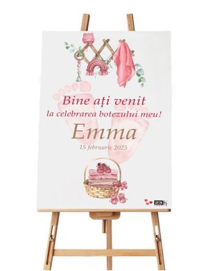 Panou Bun Venit Botez, model personalizat Tălpițe Roz, dim. 60×90 cm – ILIF502030