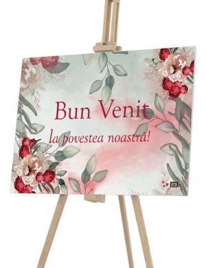 Panou Bun Venit, model Bujori nepersonalizat, dim. 90×60 cm – ILIF502016