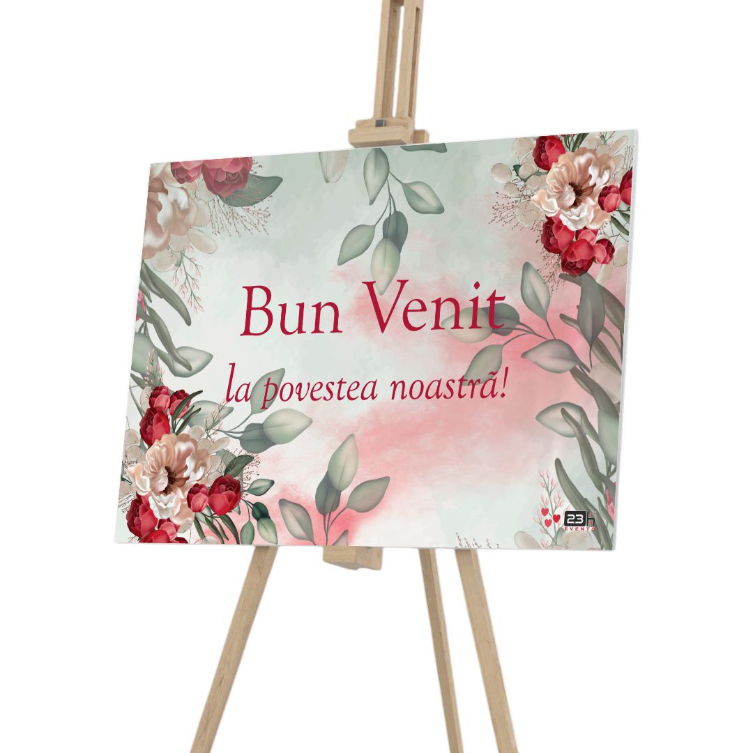 Panou Bun Venit, model Bujori nepersonalizat, dim. 90x60 cm ILIF502016