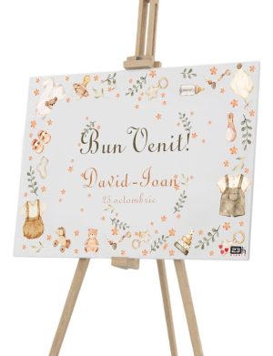 Panou Bun Venit Botez, model personalizat Puritate, dim. 90×60 cm – ILIF502025