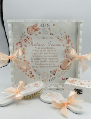 Set Tăviță Moț Fetiță, model personalizat Inocență, 4 piese – ILIF502031