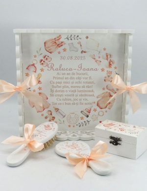 Set Tăviță Moț Fetiță, model personalizat Inocență, 4 piese – ILIF502031
