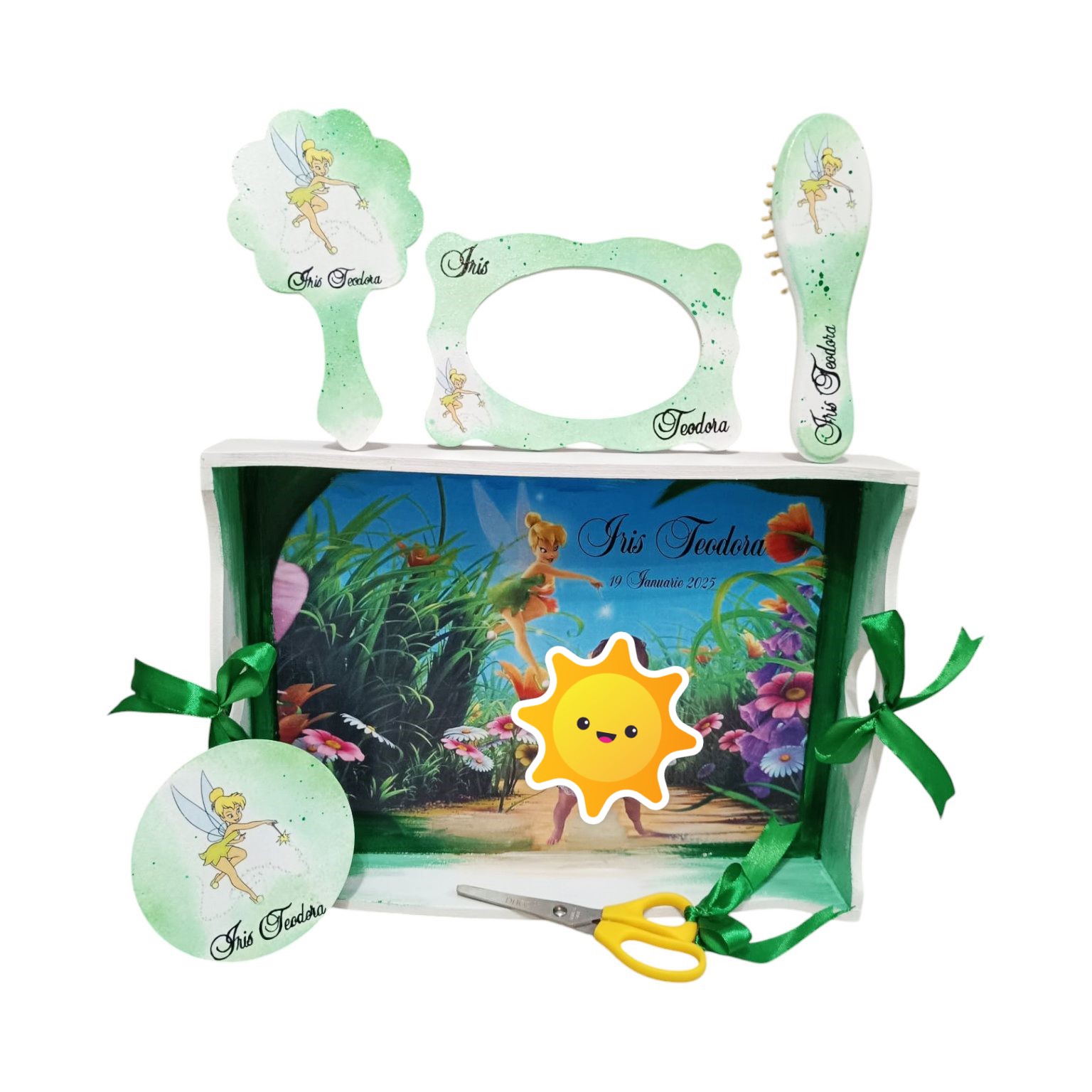 Set Taviță Moț (turtă), Clopoțica, model verde personalizat cu 6 piese FEIS502012 (1)