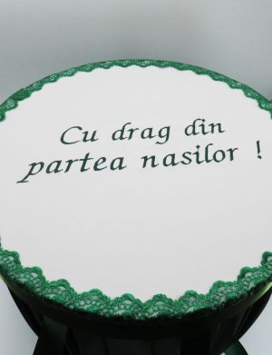 Cutie trusou cu mesaj brodat – Cu drag din partea nașilor, verde – ILIF503015