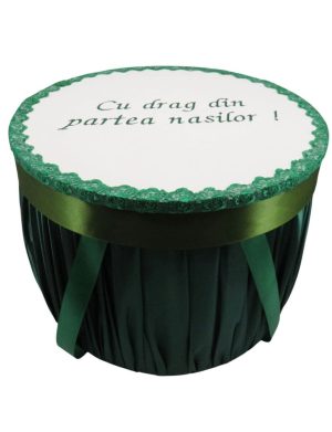 Cutie trusou cu mesaj brodat – Cu drag din partea nașilor, verde – ILIF503015