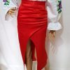 Fustă damă din tafta, croită în România, model elegant roșu - LLDJ503003