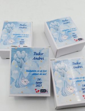 Mărturie botez, iconiță în cutie personalizată, Ursuleț & baloane-bleu – ILIF503034