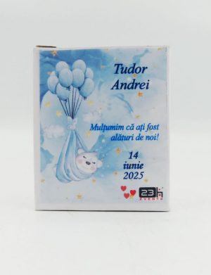 Mărturie botez, iconiță în cutie personalizată, Ursuleț & baloane-bleu – ILIF503034