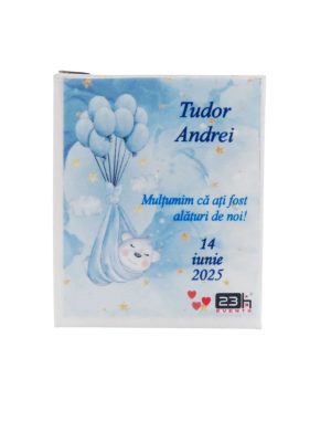 Mărturie botez, iconiță în cutie personalizată, Ursuleț & baloane-bleu – ILIF503034