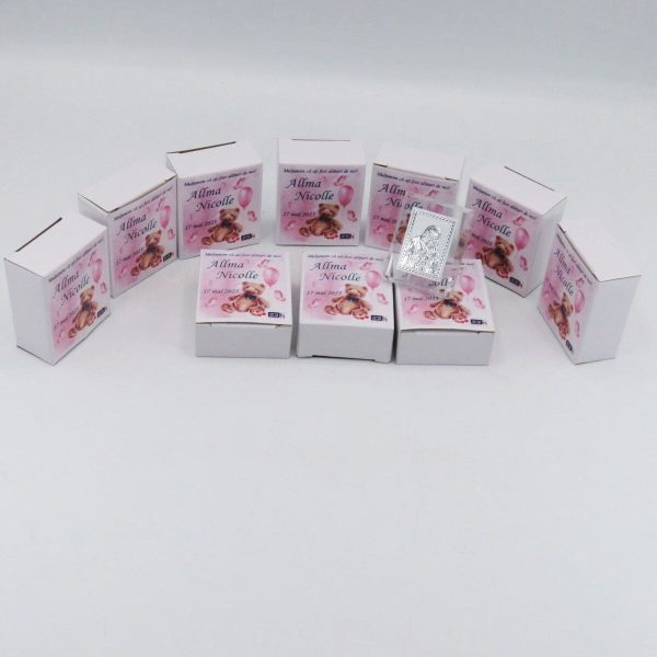 Mărturie botez, iconiță în cutie personalizată, Ursuleț & baloane roz ILIF503035 (10)