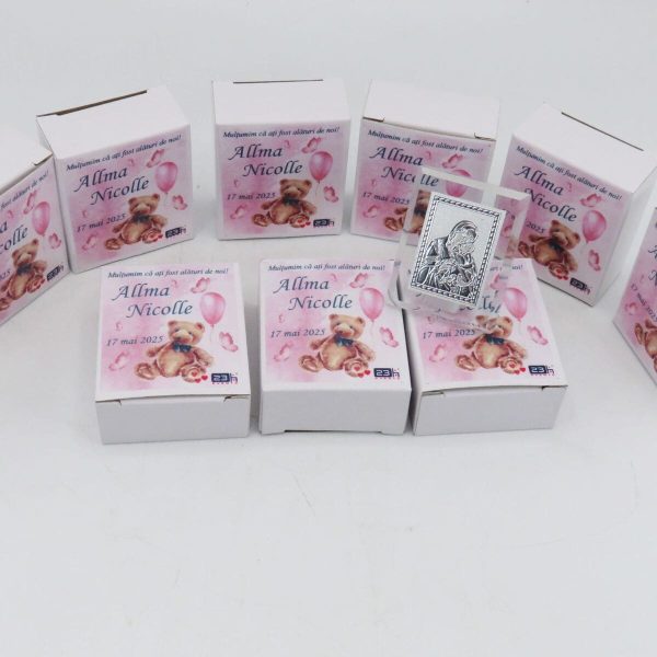 Mărturie botez, iconiță în cutie personalizată, Ursuleț & baloane roz ILIF503035 (11)