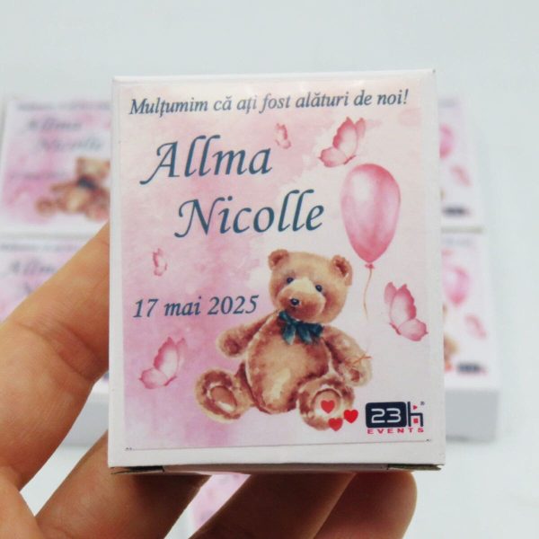 Mărturie botez, iconiță în cutie personalizată, Ursuleț & baloane roz ILIF503035 (4)