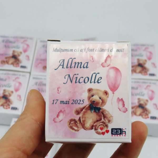 Mărturie botez, iconiță în cutie personalizată, Ursuleț & baloane roz ILIF503035 (5)