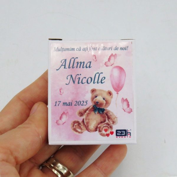 Mărturie botez, iconiță în cutie personalizată, Ursuleț & baloane roz ILIF503035 (7)