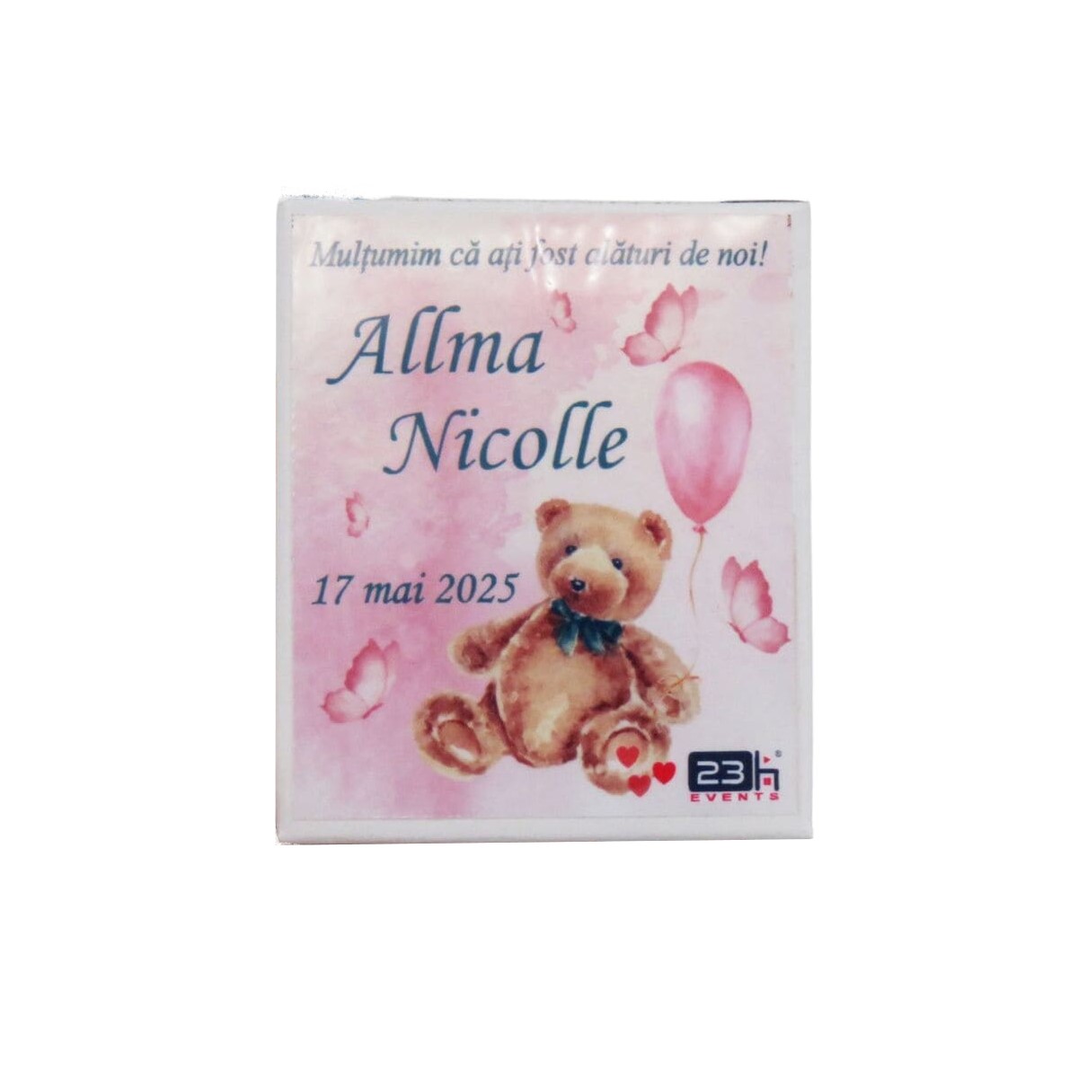 Mărturie botez, iconiță în cutie personalizată, Ursuleț & baloane roz ILIF503035 (8)
