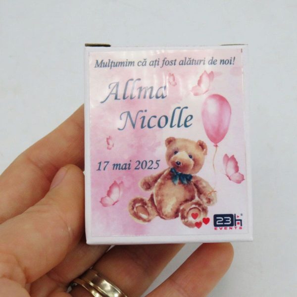 Mărturie botez, iconiță în cutie personalizată, Ursuleț & baloane roz ILIF503035 (9)