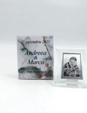 Mărturie nuntă, iconiță în cutie personalizată, verde – ILIF503028