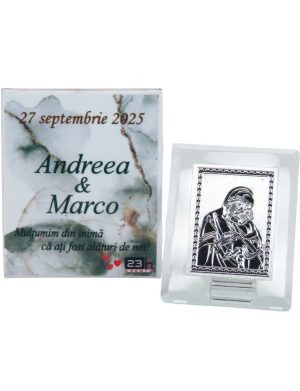 Mărturie nuntă, iconiță în cutie personalizată, verde – ILIF503028